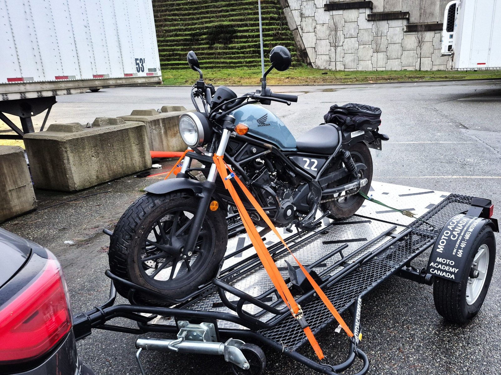 Motorcycle on trailer